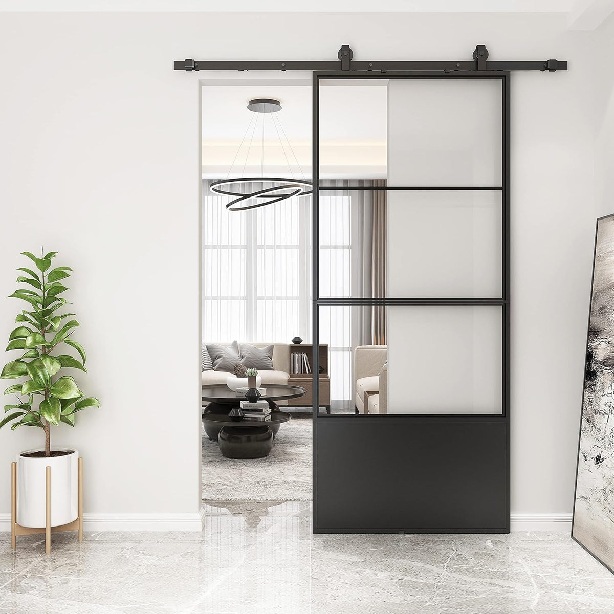 36in x 84in Frosted Glass Sliding Barn Door with Soft Close Hardware Kit Q77700