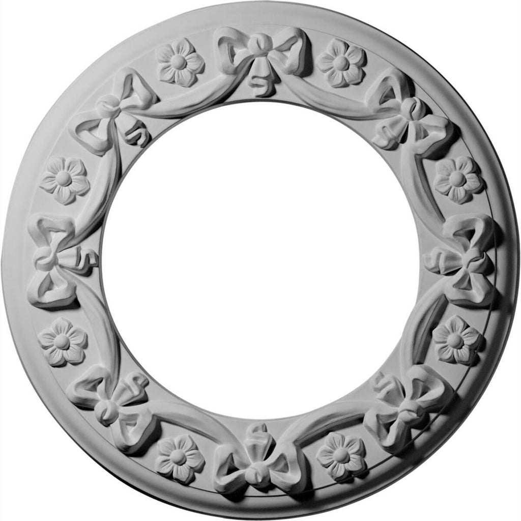 12 1/4x22OD x 7 1/2x22ID x 7/8x22P Ribbon with Bow Ceiling Medallion, Hand-Painted Pale Gold K446