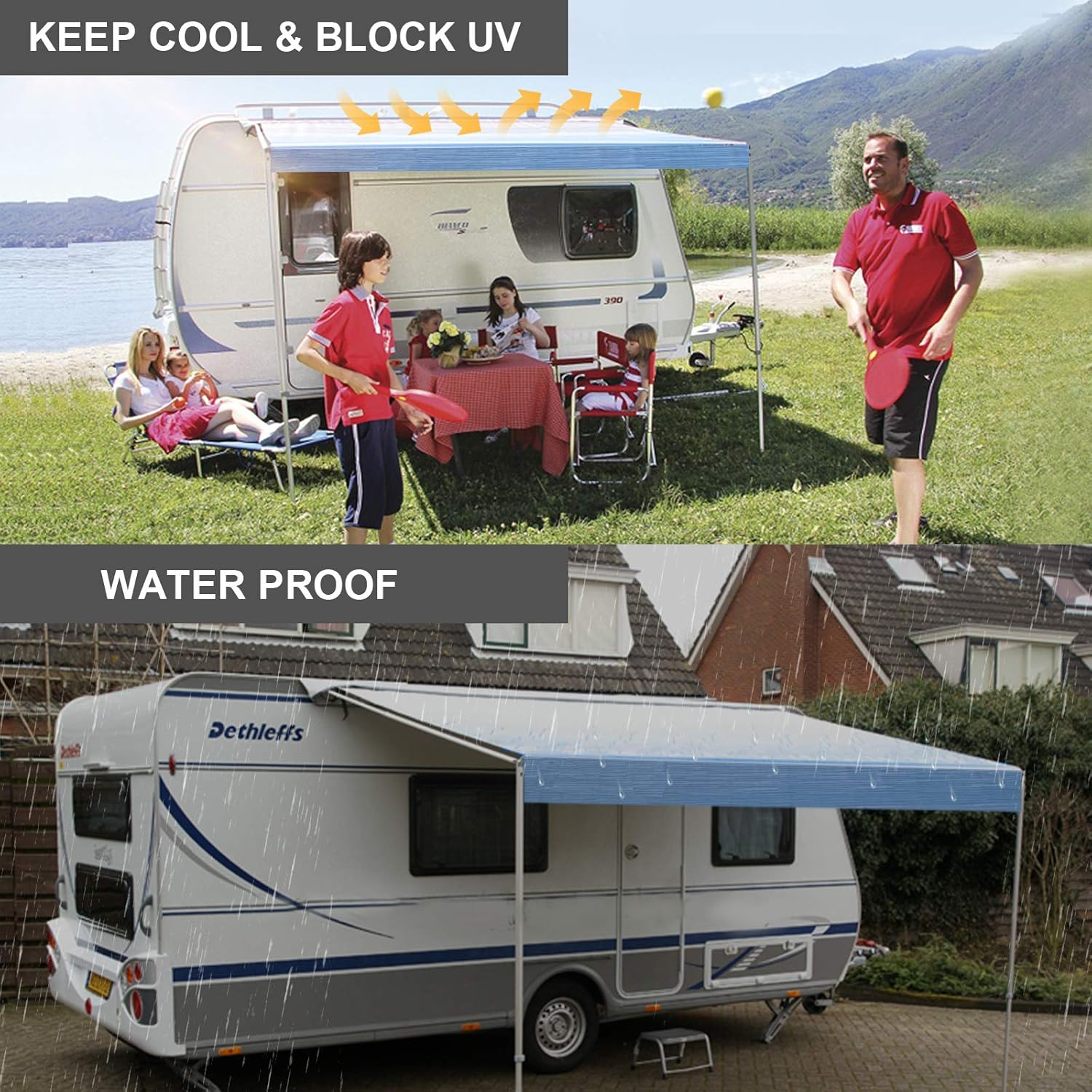 RV Awning Fabric Replacement Waterproof Vinyl Shade Screen - 19' (Fabric 18'2) F816