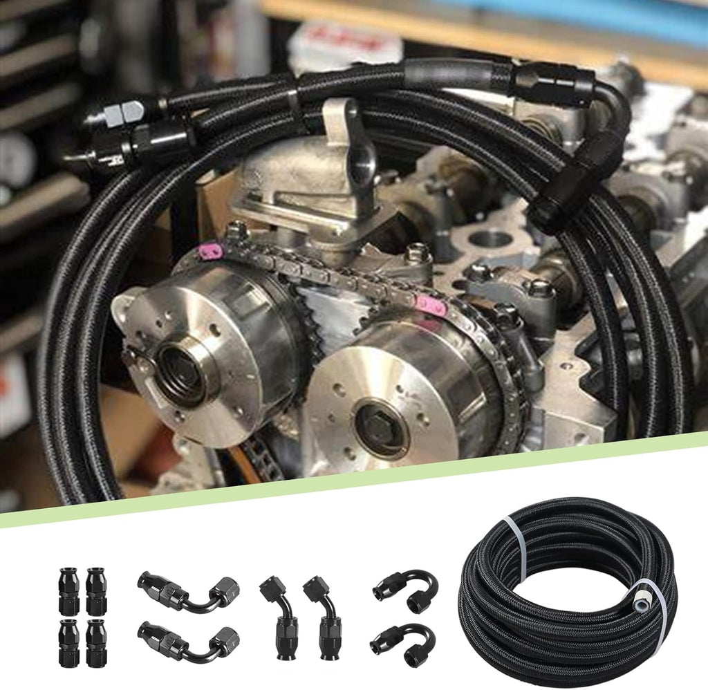 6AN PTFE E85 Braided Fuel Line Fitting Kit 10FT Transmission Oil Cooler Line Black Pack of 2 W839