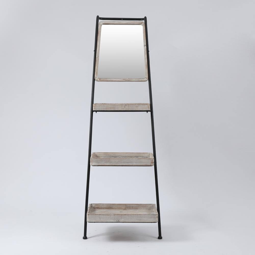 Metal and Wood Three-Tier Ladder Shelf Bookcase Q291646