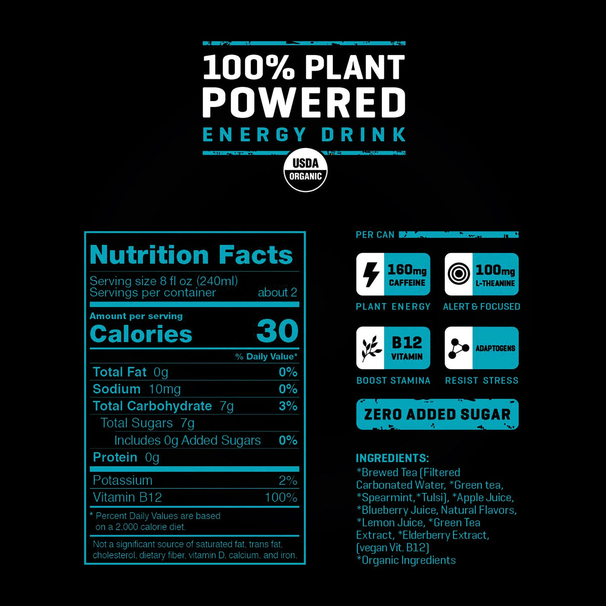 Plant Powered Energy Drink, Berry, 16oz, Pack of 12 U46937