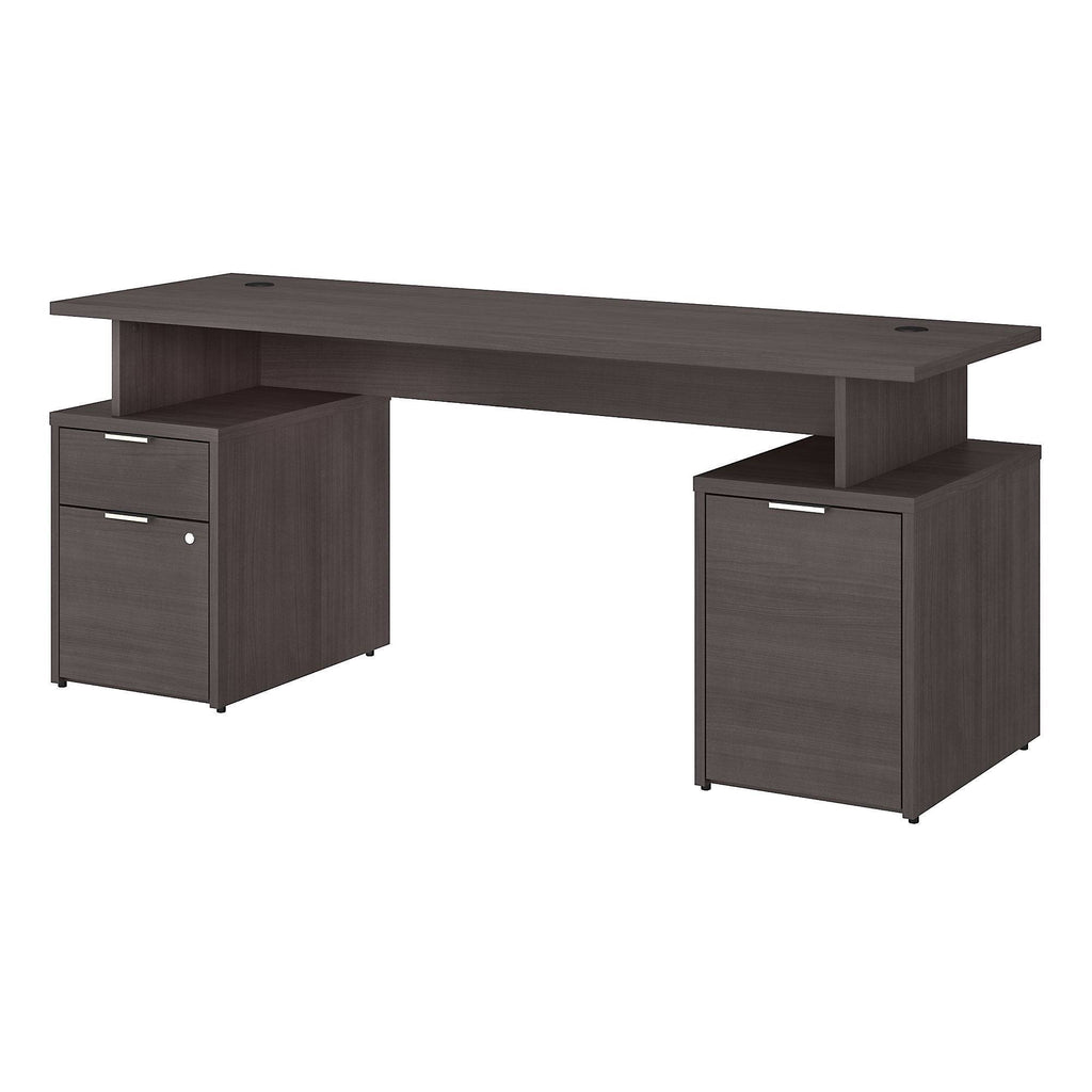 72w Desk with Drawers and Storage Cabinet Fresh Walnut White X8299