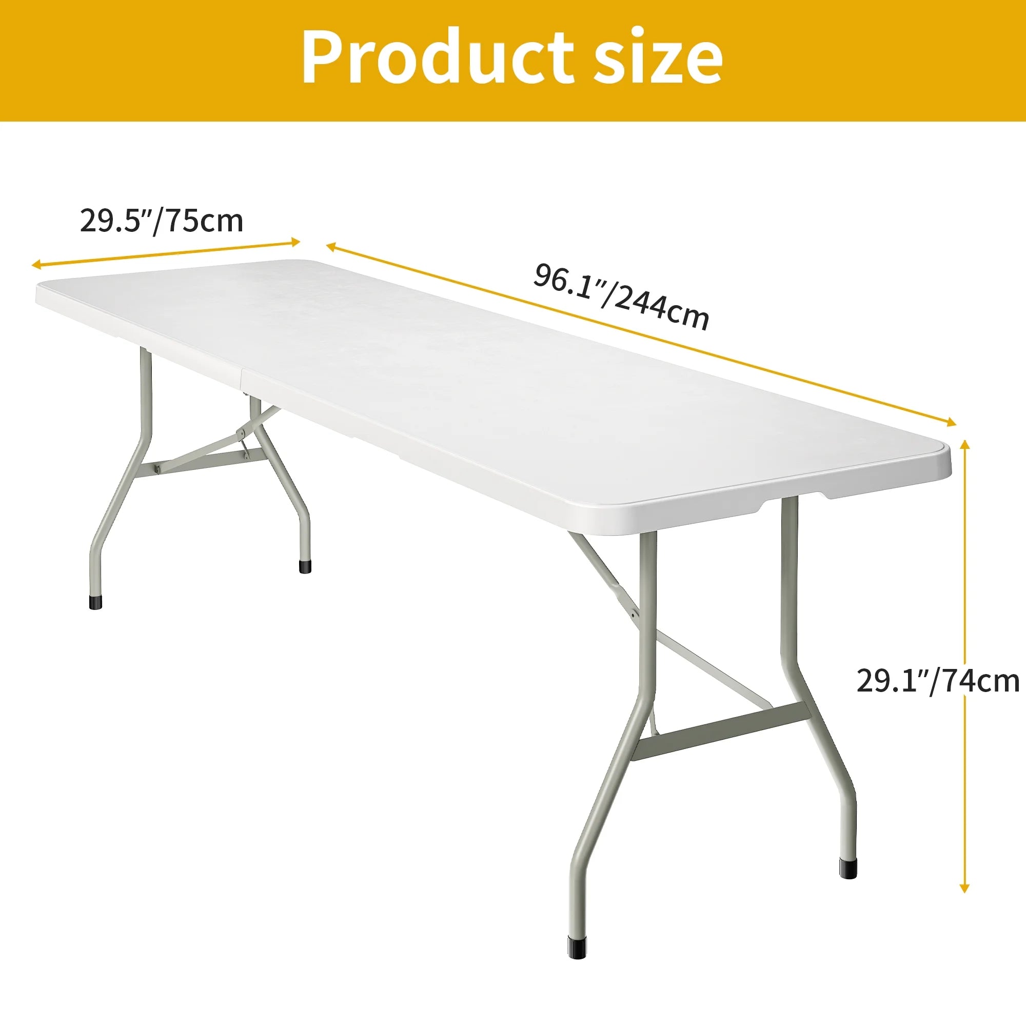 White 8FT Heavy Duty Plastic Folding Table with Carrying Handle H1838