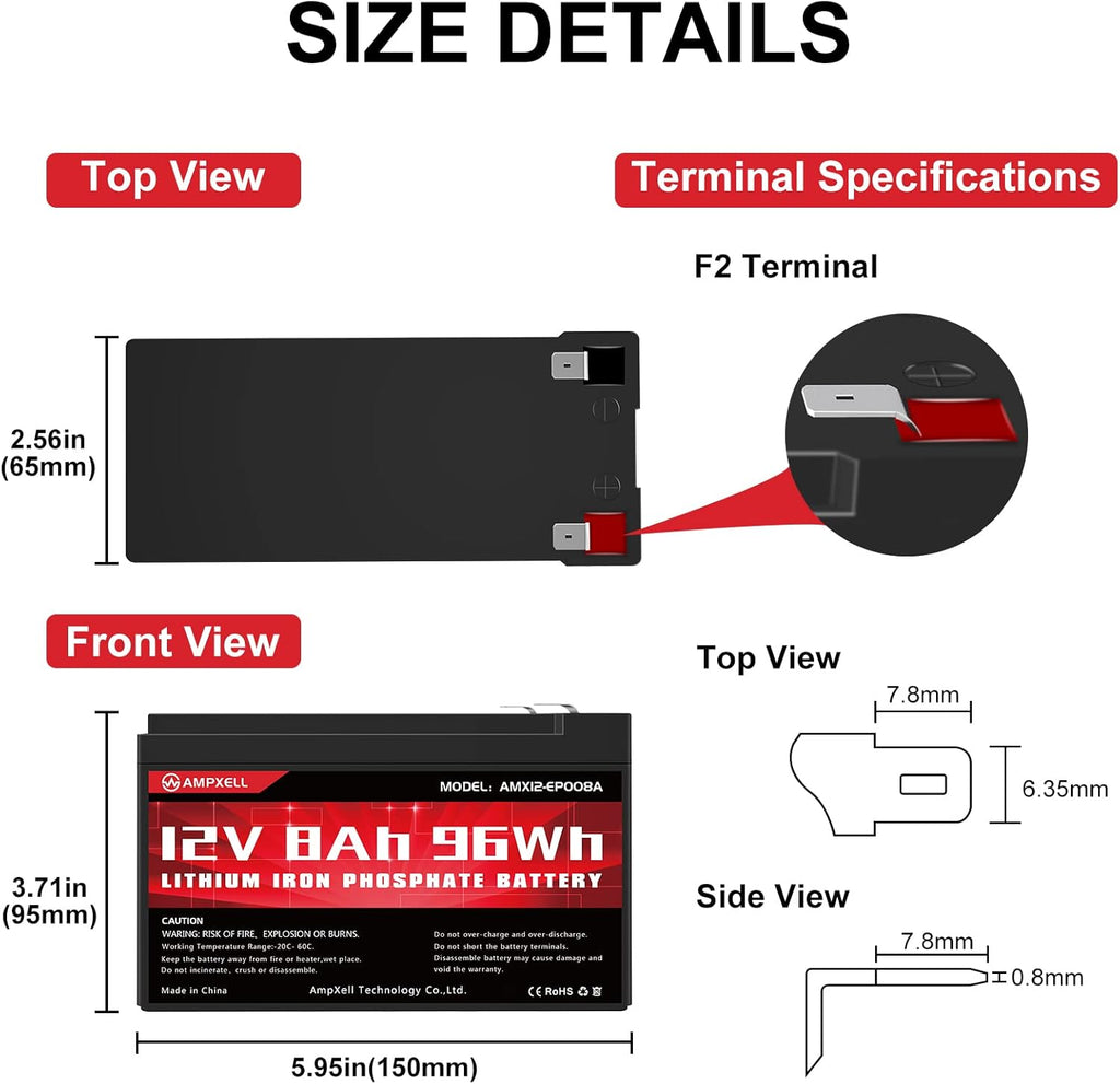 12V 8Ah Deep Cycle LiFePO4 Battery Pack of 2 P883