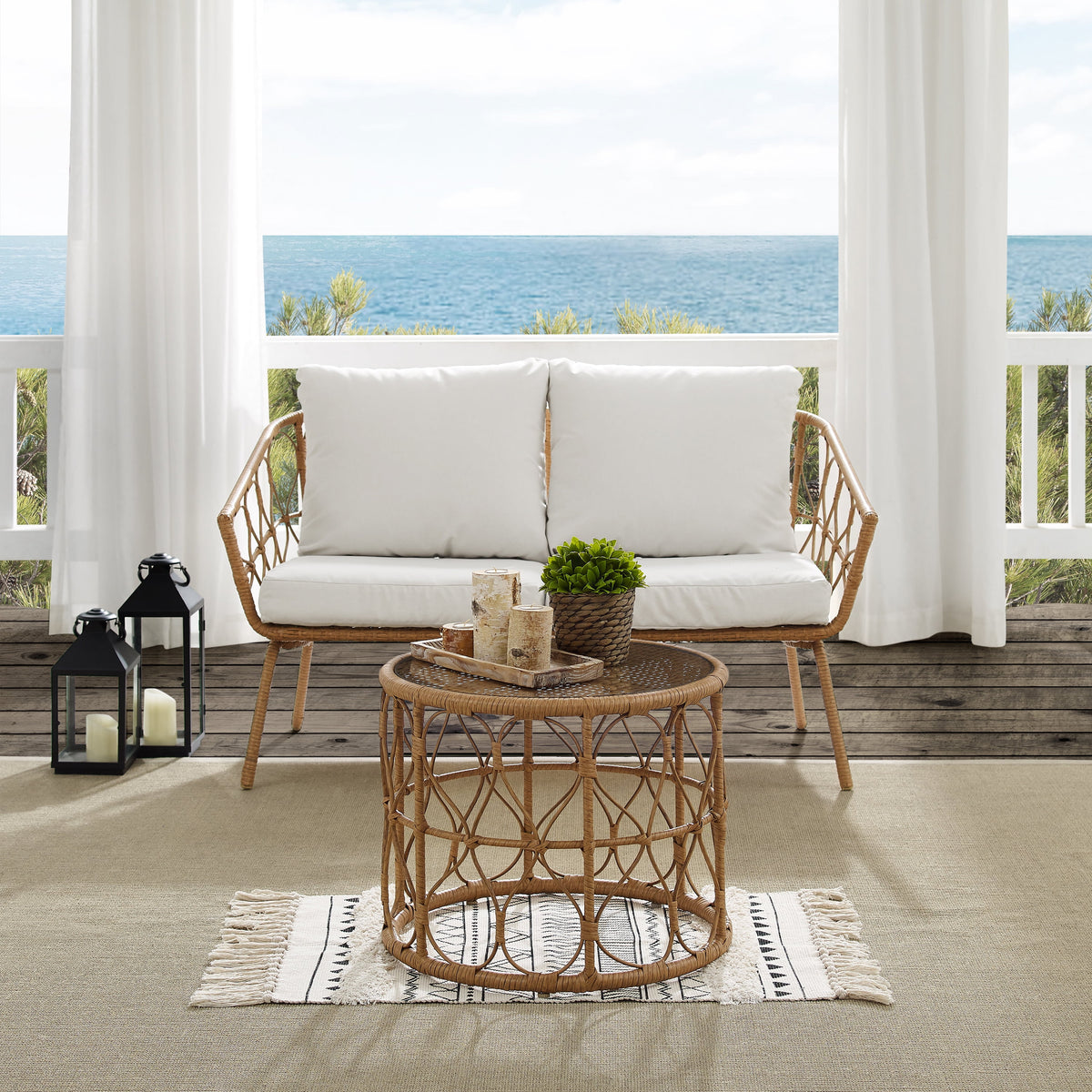 Natural Wicker Outdoor Conversation Set Q653