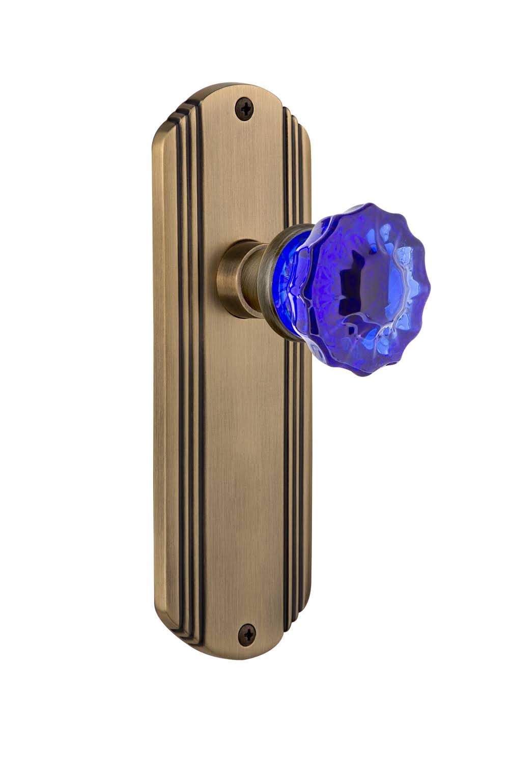 Crystal Cobalt Glass Door Knob in Antique Brass H988