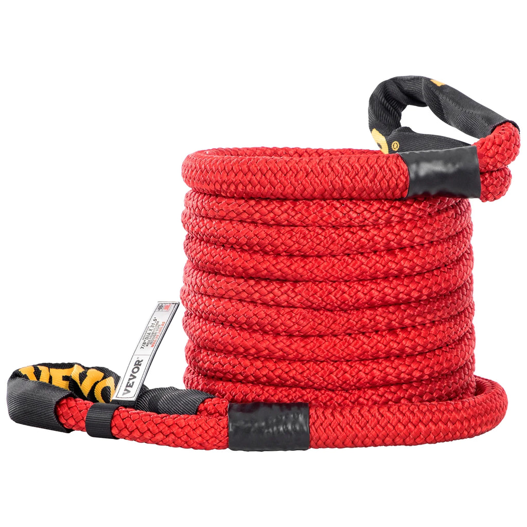 Recovery Tow Rope, 29,300 lbs, Heavy Duty Nylon Double Braided Kinetic Energy Rope with Loops and Protective Sleeves, Red A422655