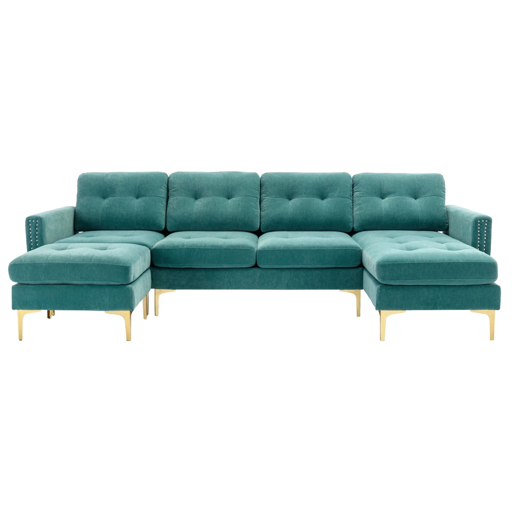 Green L-Shape Convertible Sectional Sofa with Movable Ottoman I71886