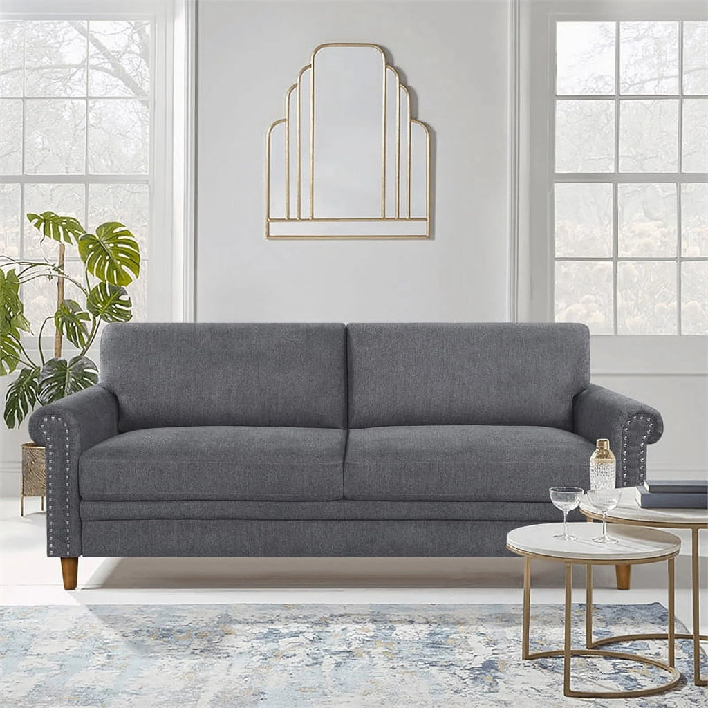 Dark Gray Fabric Upholstered Sofa with Roll Arms O1548