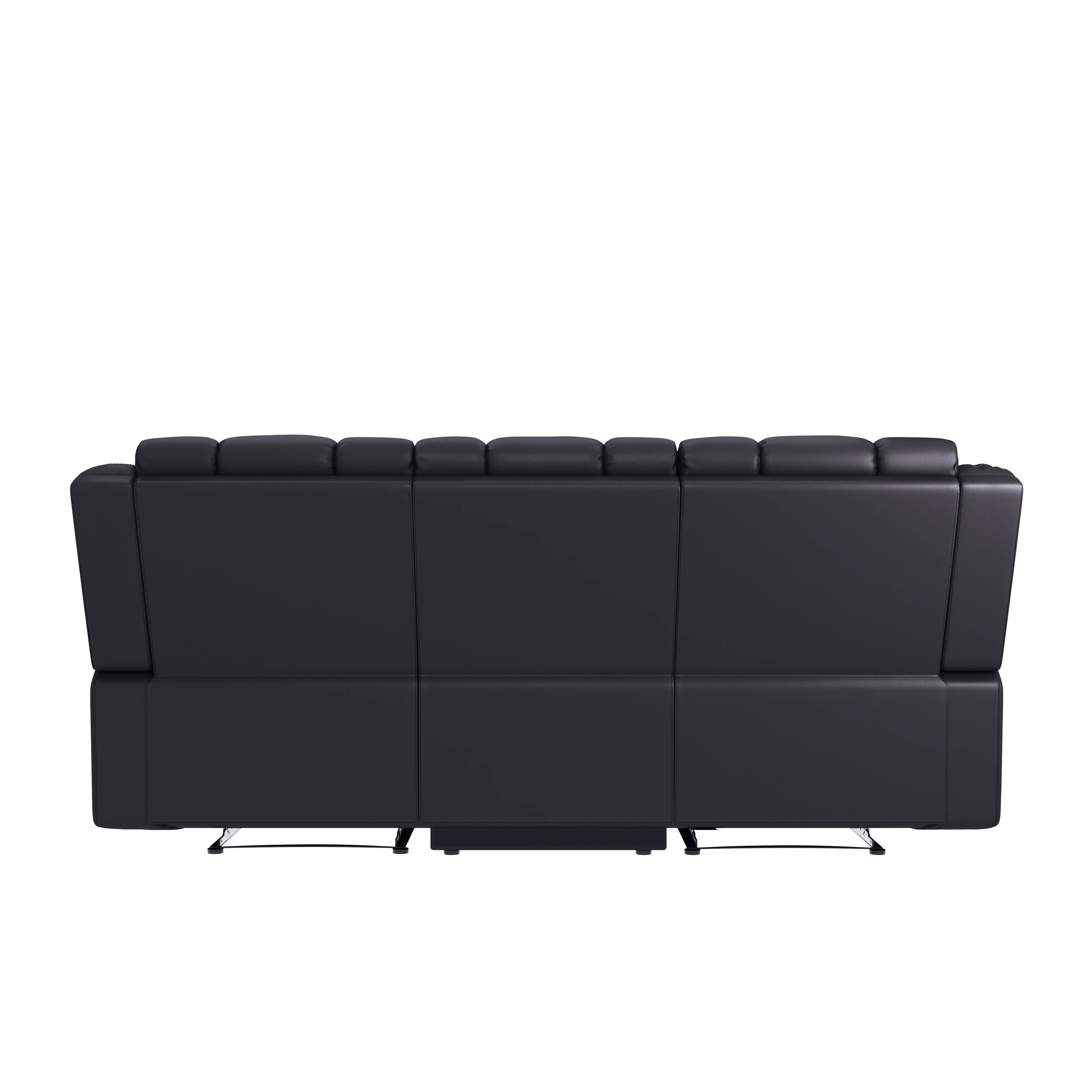 Caviar Black Faux Leather Reclining Sofa P317