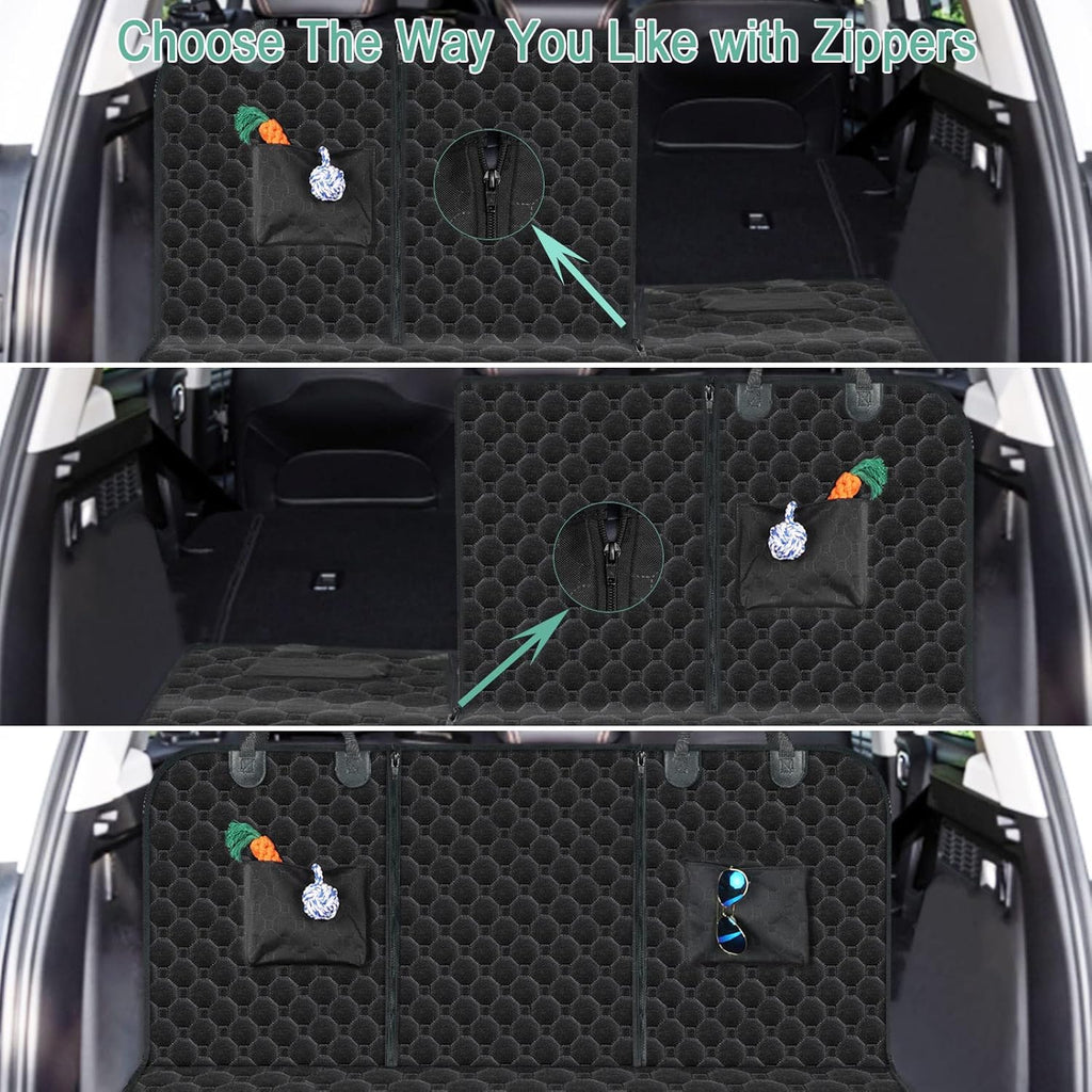 Black Waterproof Oxford SUV Dog Cargo Liner with Zippers and 2 Pockets S504