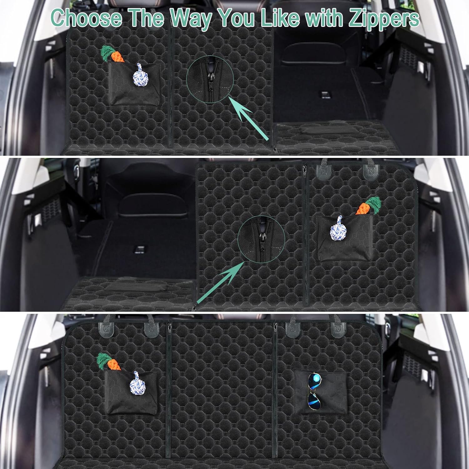 Black Waterproof Oxford SUV Dog Cargo Liner with Zippers and 2 Pockets S504