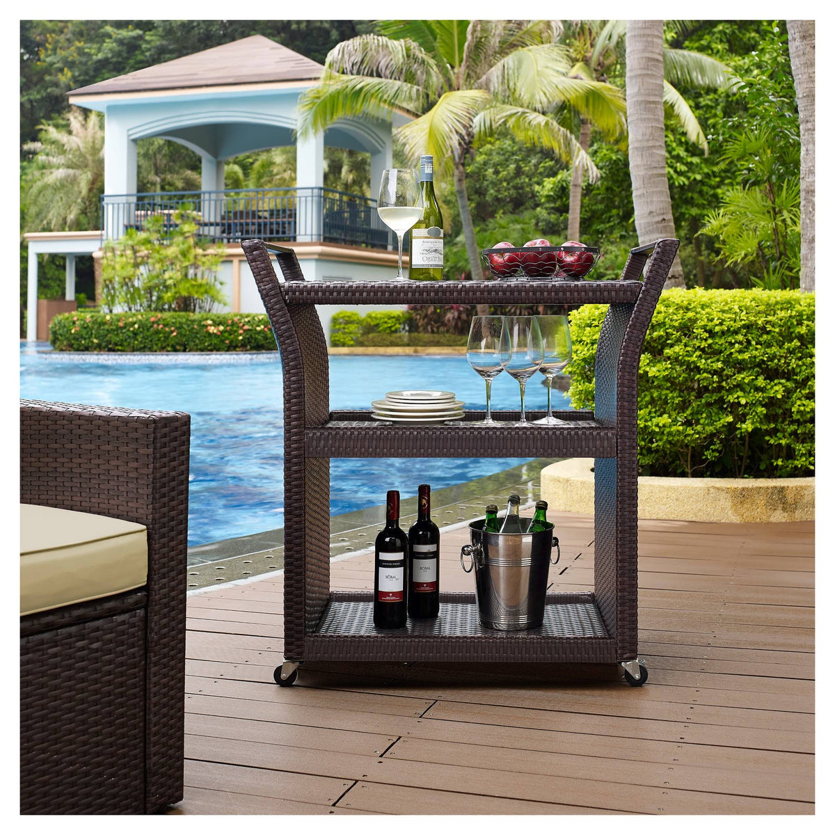 Brown Wicker Bar Cart P76387