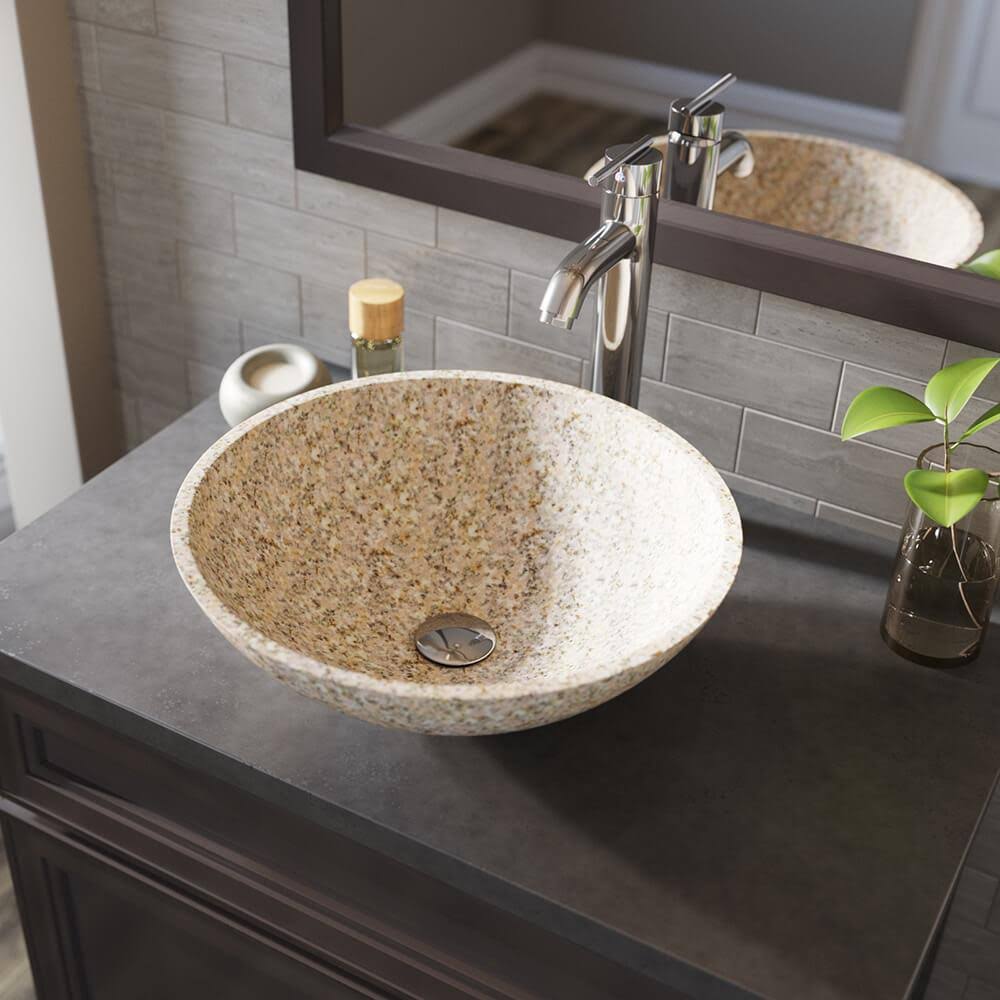 Granite Vessel Sink Ensemble with Chrome Finish Faucet, Pop-Up Drain, and Sink Ring I86314