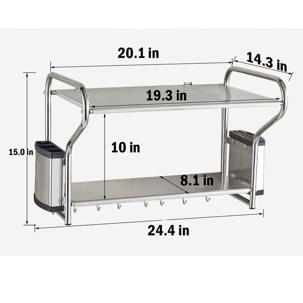 2 Layers Wall Mount Storage Shelf Microwave Oven Holder Stainless Steel H561015