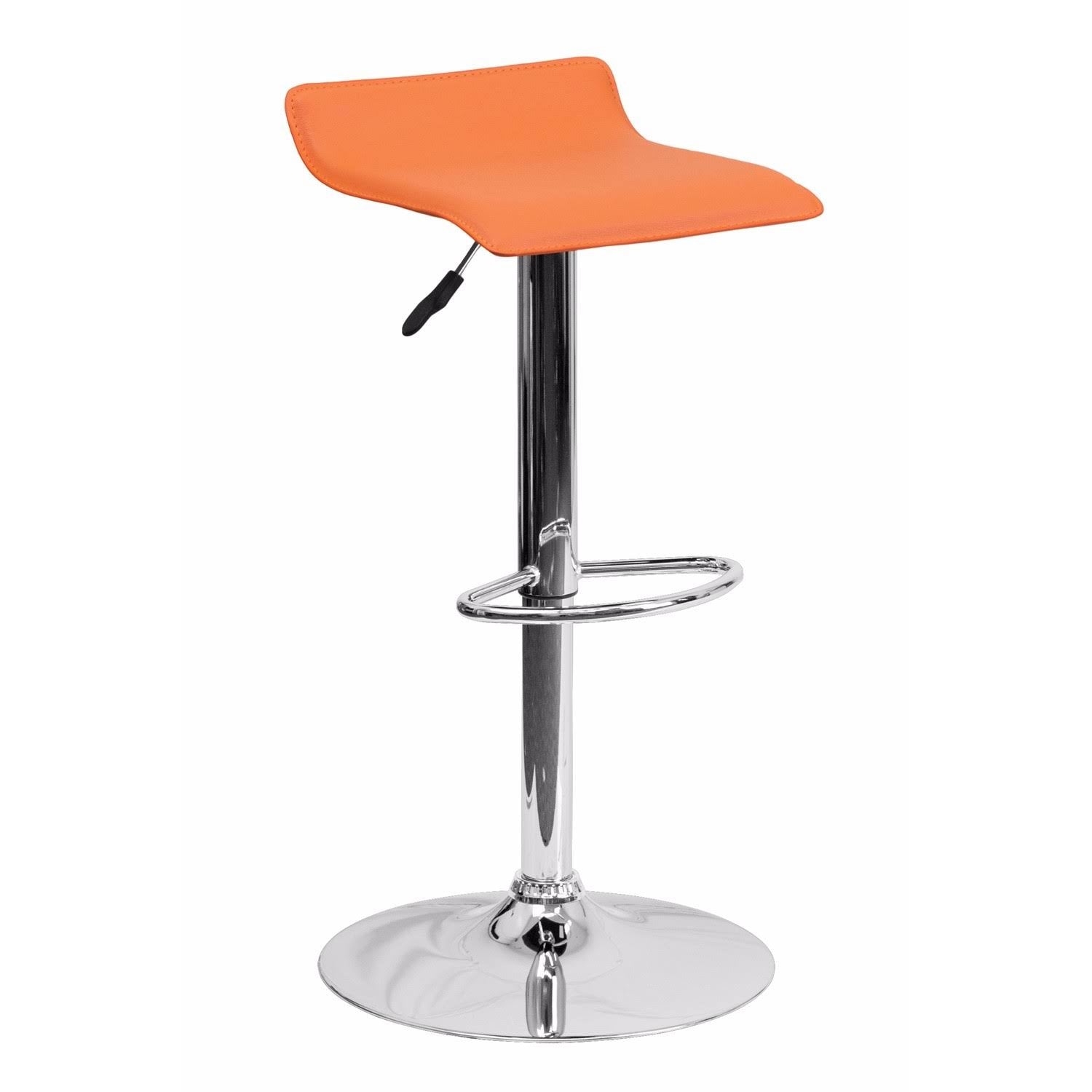 Orange Vinyl Adjustable Height Bar Stool with Chrome Base I75029