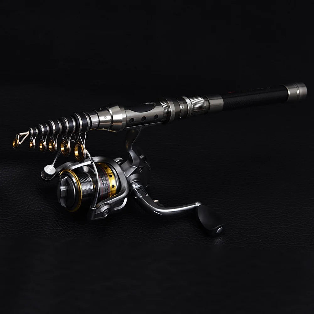Telescopic Spinning Fishing Rod and Reel Combo Kit with Carrier Bag T119959