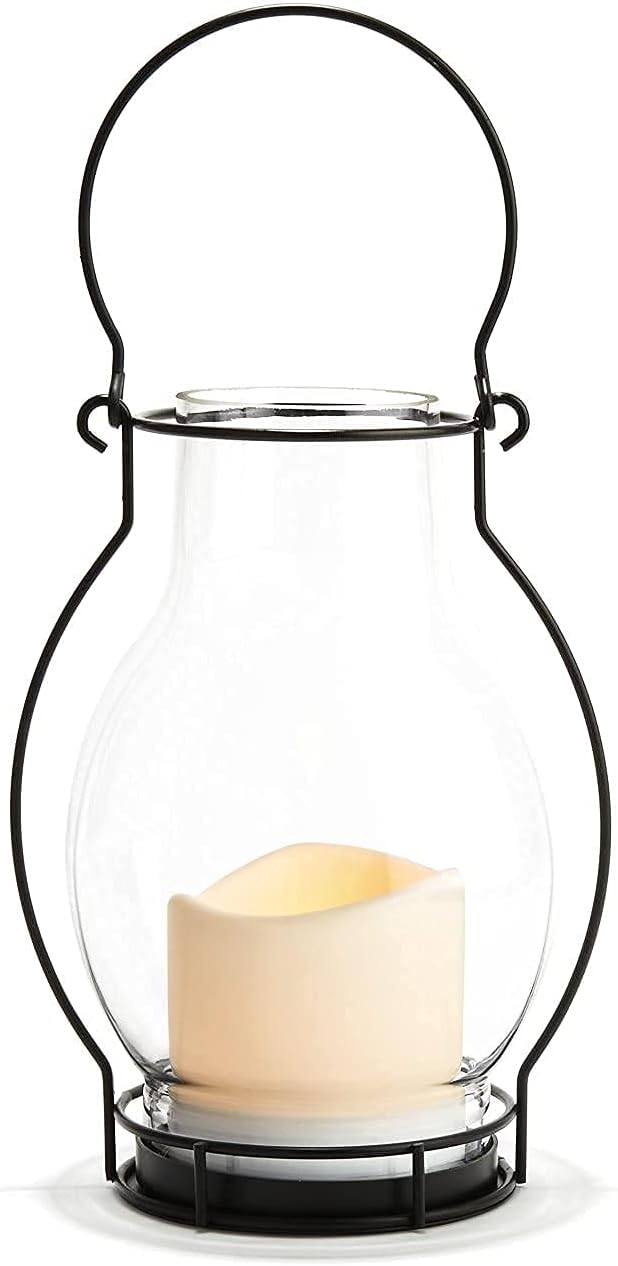 Black Metal Glass Solar LED Lanterns, 10.5 Inch, Warm White, Waterproof X744390