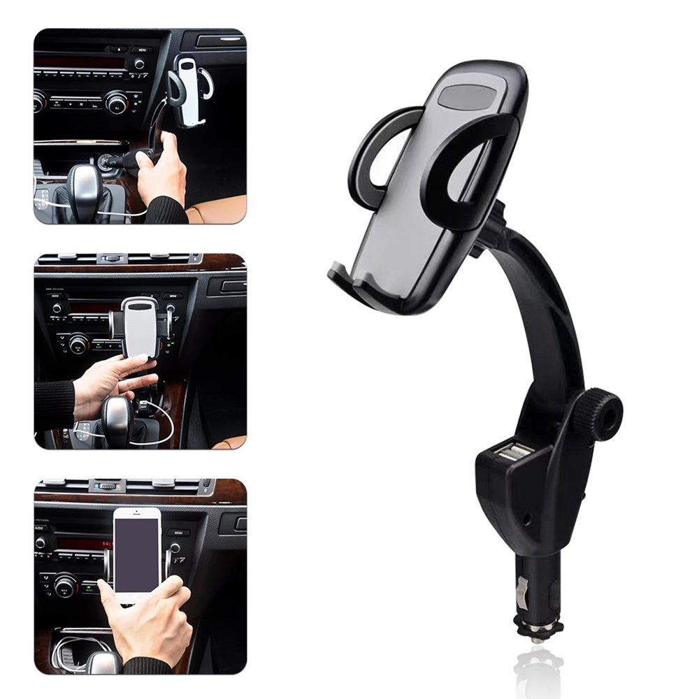 Black Car Phone Mount Charger with Cradle & 3A Dual USB Port S7500
