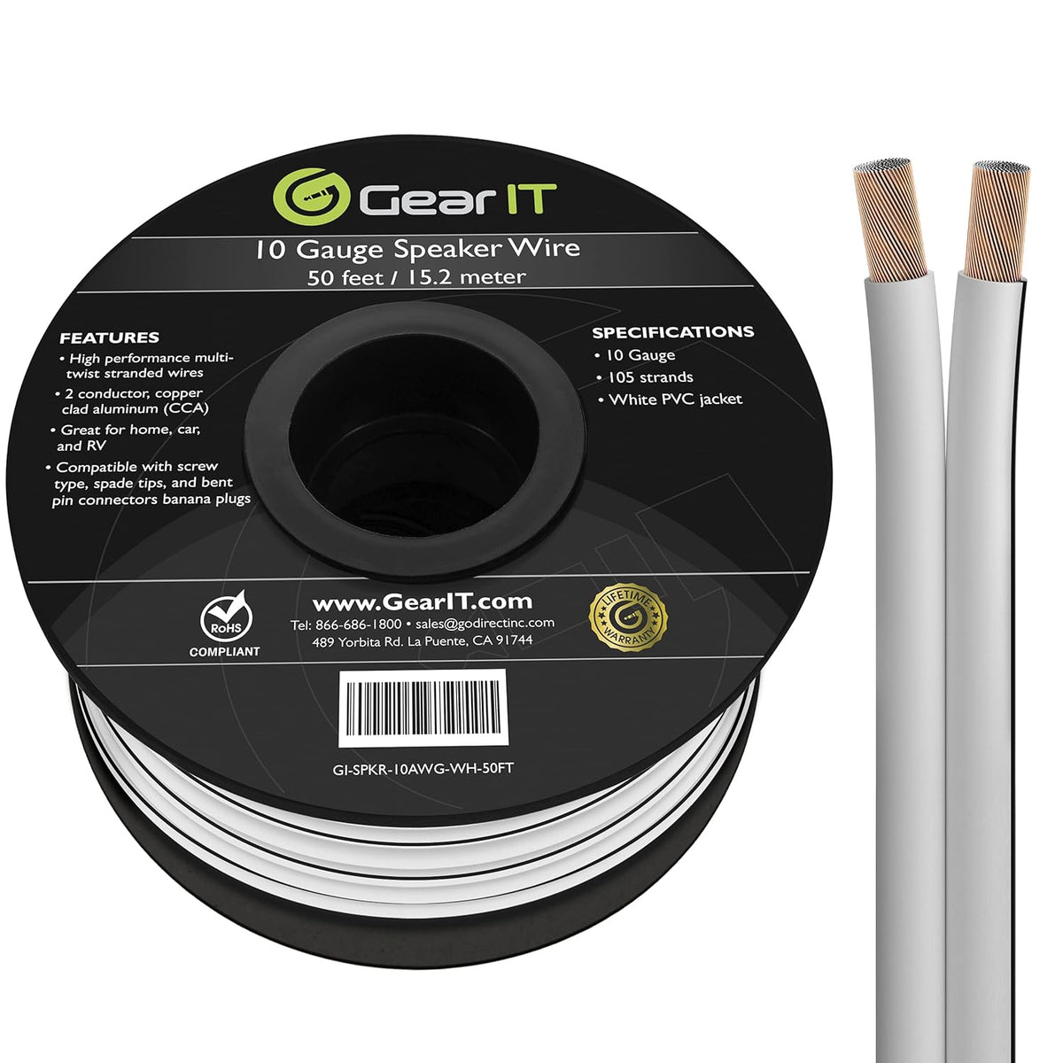 10 Gauge 100 Feet Copper Clad Aluminum Speaker Wire C150