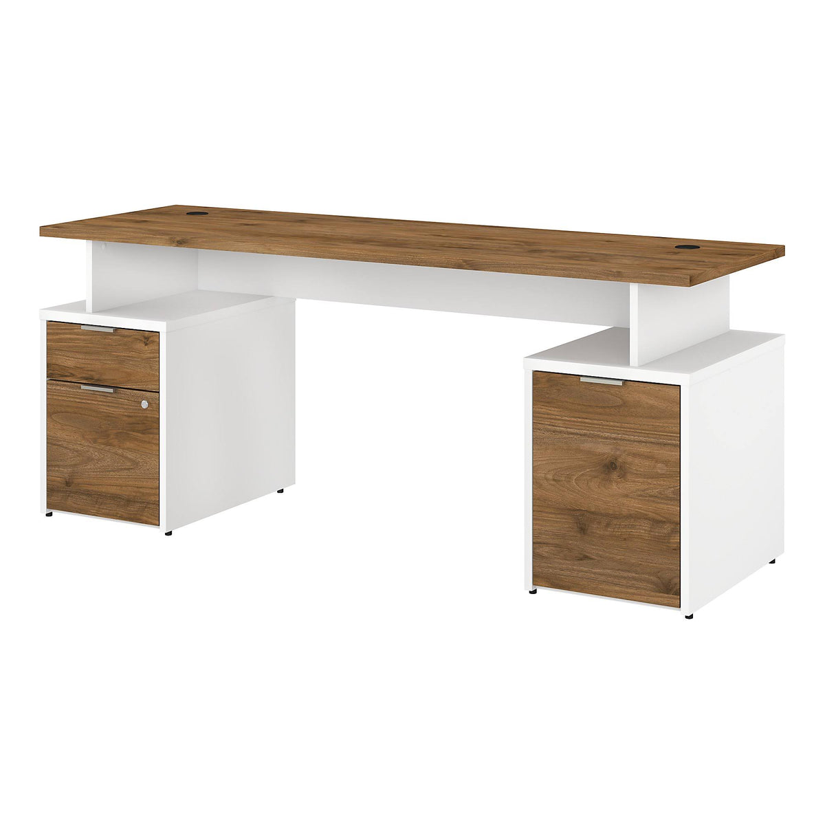 72w Desk with Drawers and Storage Cabinet Fresh Walnut White X8299