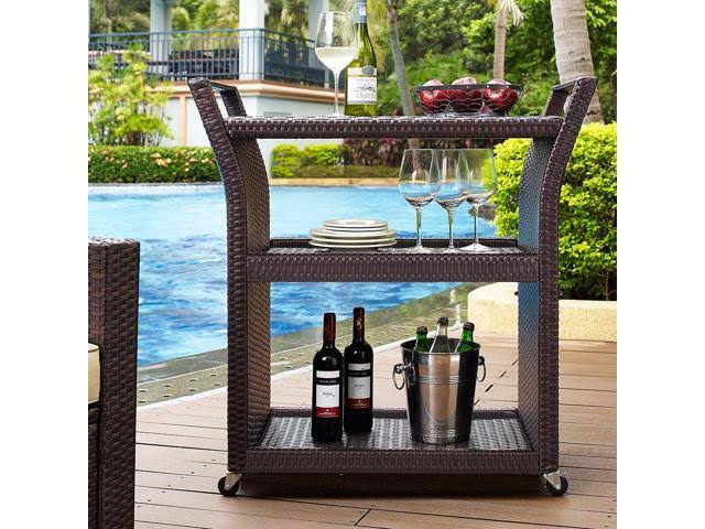 Brown Wicker Bar Cart P76387