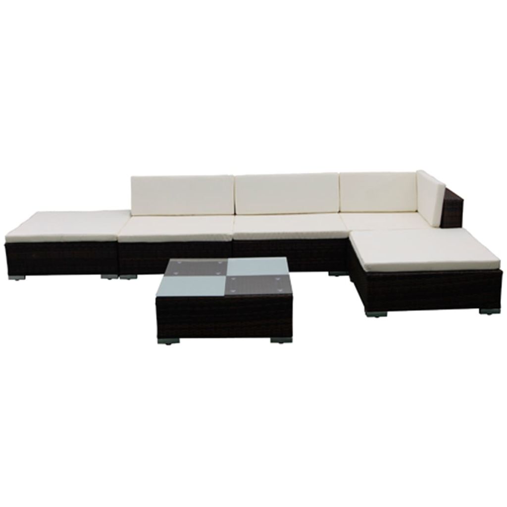 6 Pieces Poly Rattan Garden Lounge Set with 3 Sofas 2 Ottomans 1 Tea Table 9 Cushions N722