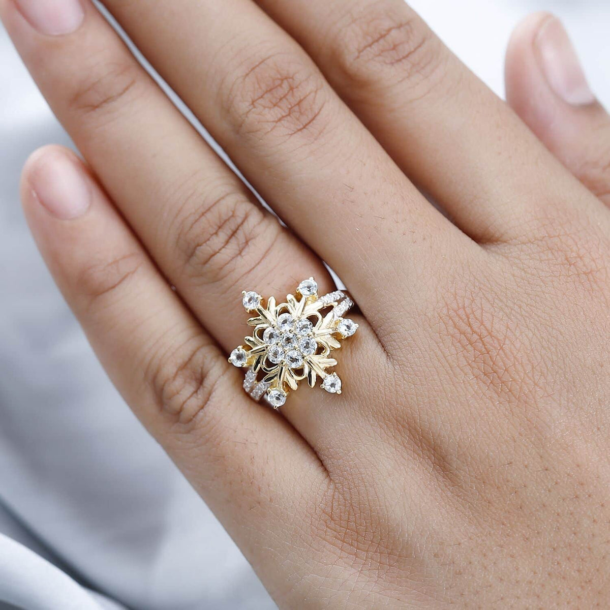 Blue Skyblue Topaz Moissanite Round 925 Sterling Silver Vermeil Yellow Gold Plated Cluster Ring Size 9 Ct 0.94 D114