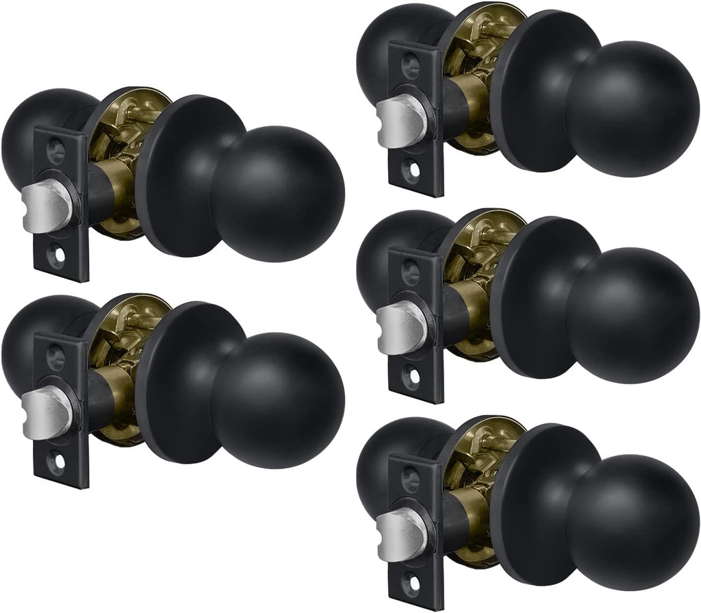 [5 Pack] Non Locking Ball Door Knob Set with Latch Plate, All Metal, Satin Nickel Finish N13965