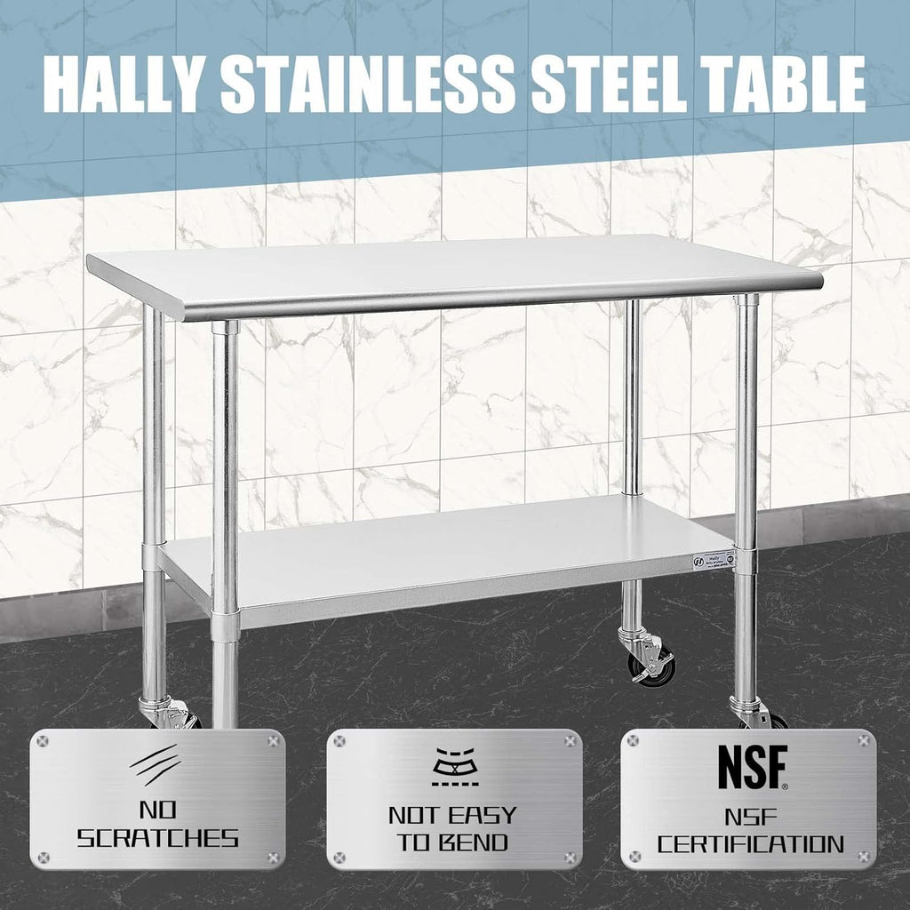 Stainless Steel Table 24 x 48 Inches with Caster Wheels and Undershelf O15654