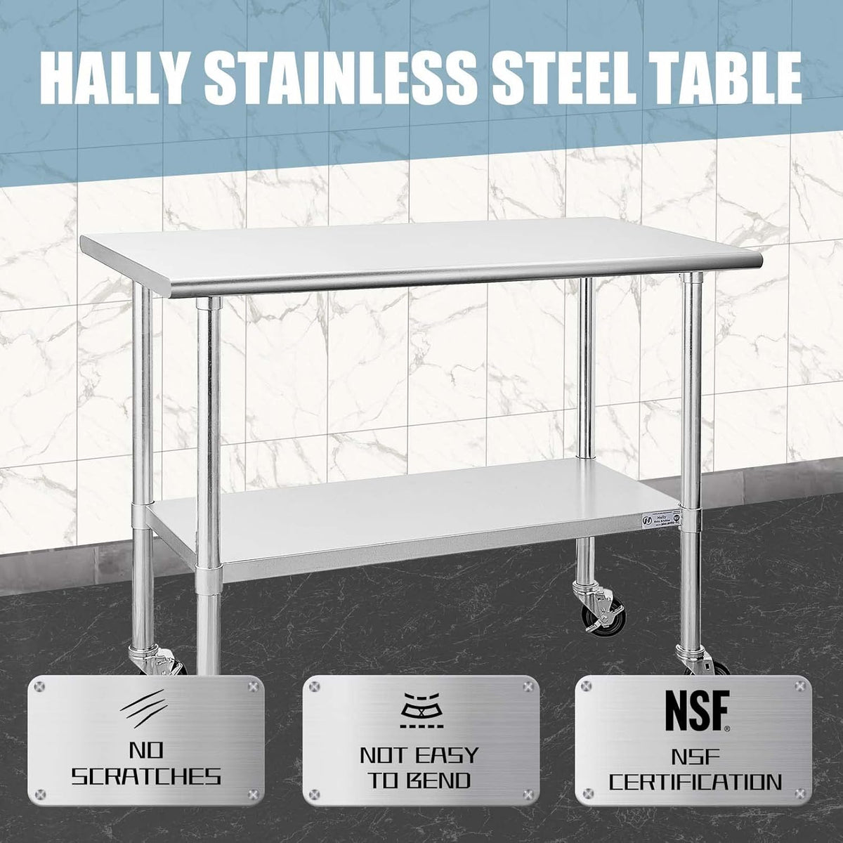 Stainless Steel Table 24 x 48 Inches with Caster Wheels and Undershelf O15654