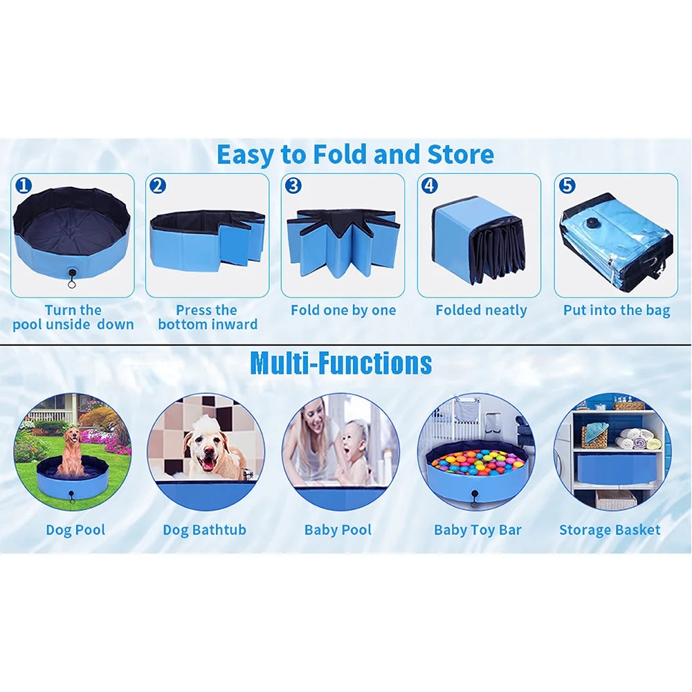 Blue L (63") Foldable PVC Pet Dog Pool E11267