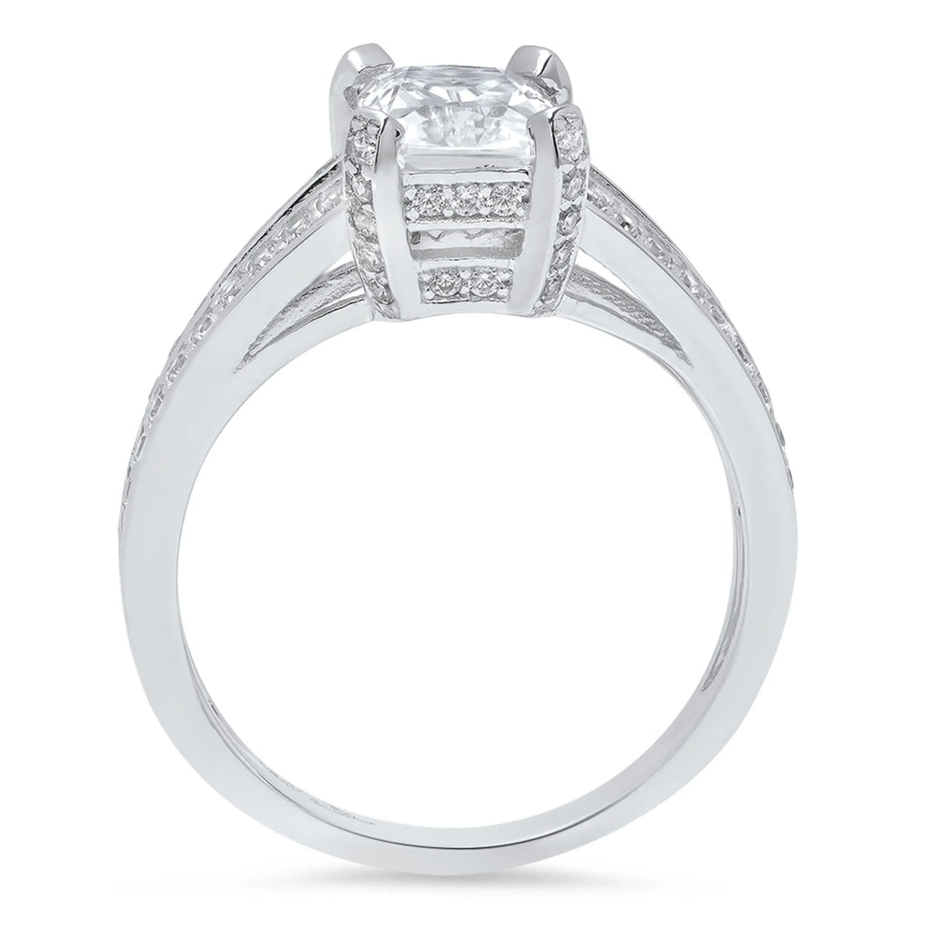 18K White Gold Emerald Cut Diamond Engagement Ring size 4 O559