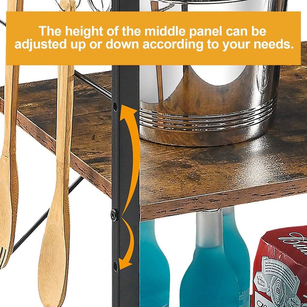 3-Tier Kitchen Utility Storage Shelf with Rolling Wheels, 10 Hooks, Brown F91160