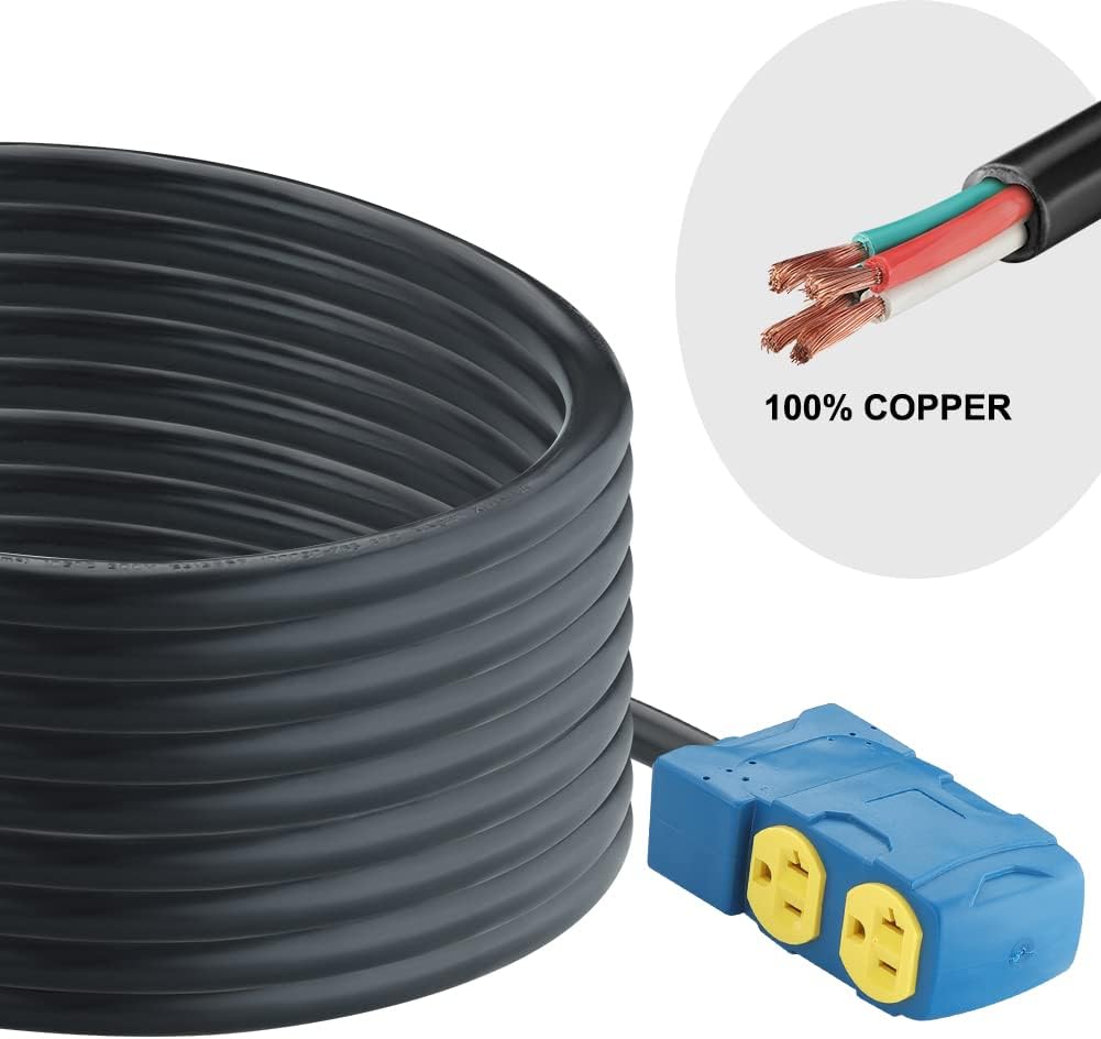 25 Feet 30 Amp 10 Gauge 4 Prong Generator Extension Cord 125/250V 7500W Pack of 2 E807