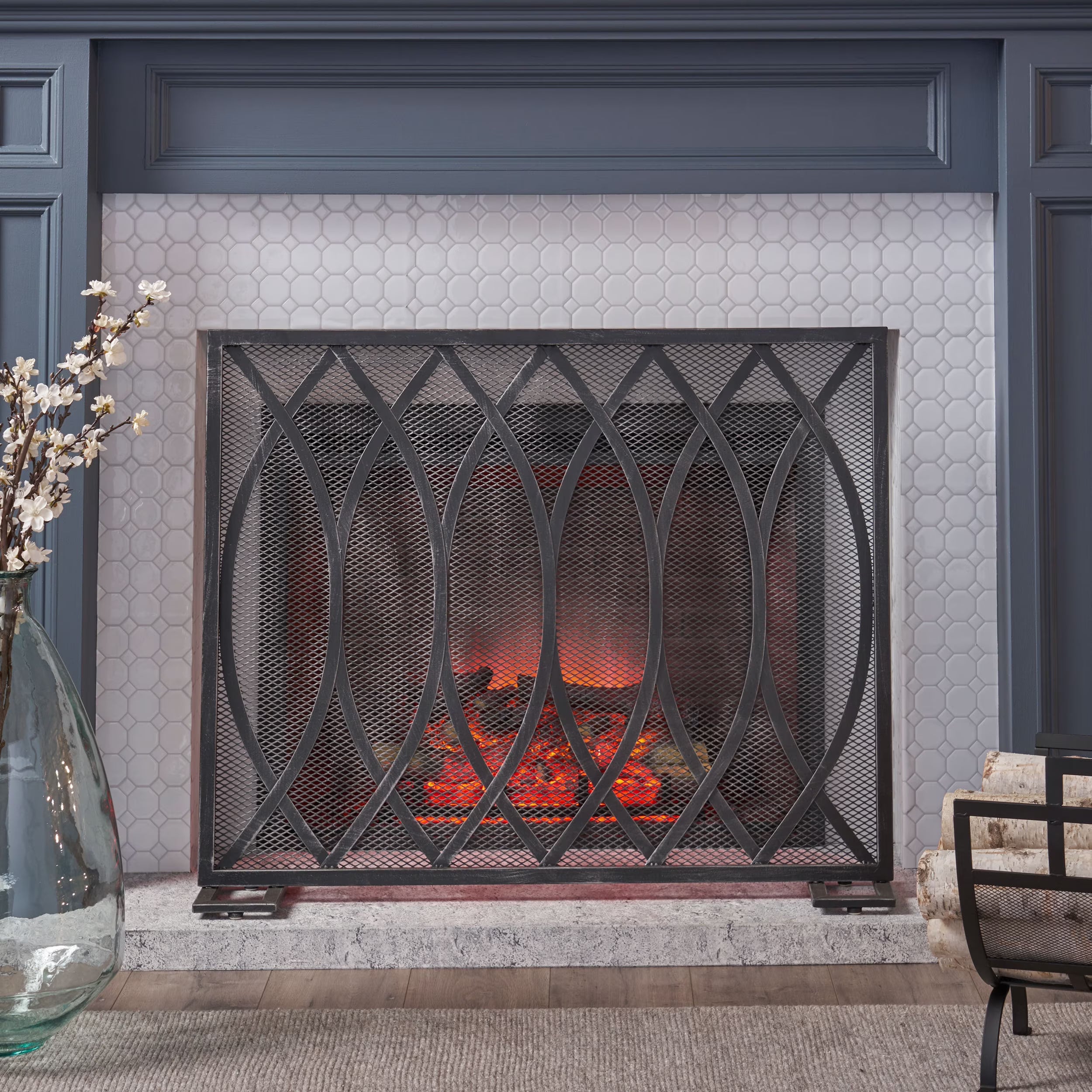 Black Brushed Silver Iron Firescreen A101826