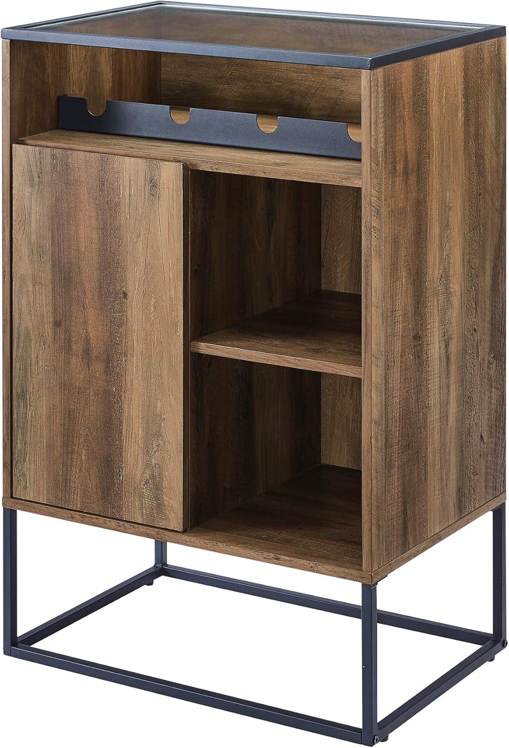 Rustic Oak Wood and Glass Bar Cabinet S110605
