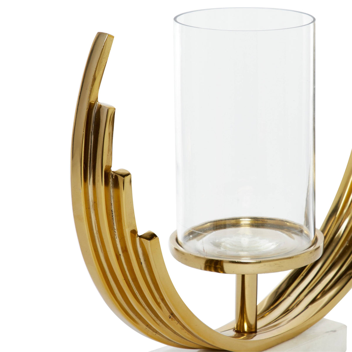 Set of 2 Gold-Tone Metal Candle Holders with Marble Bases J48962
