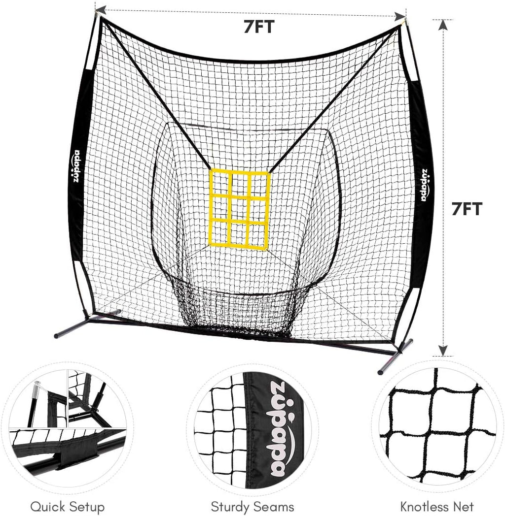 7 by 7 Feet Baseball Softball Hitting Pitching Net with Strike Zone X57172