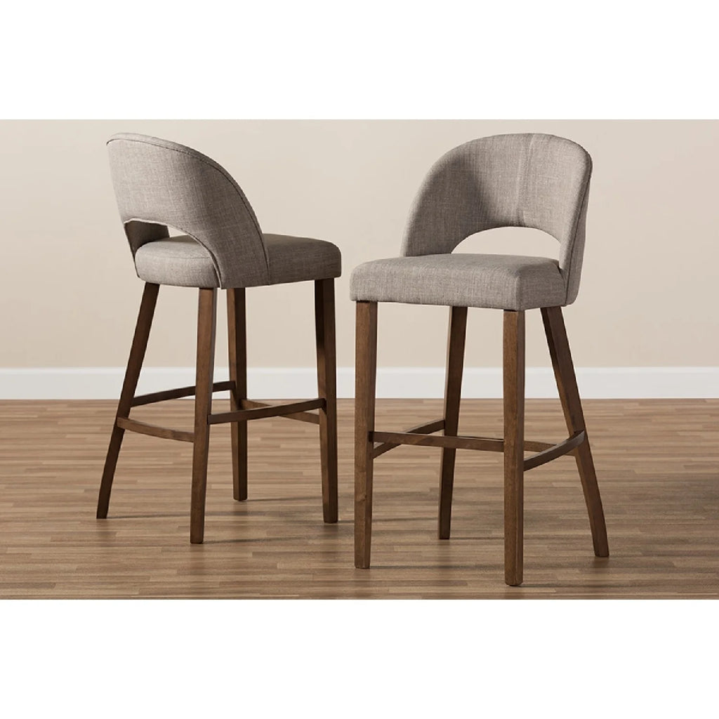 Light Grey Fabric Upholstered Wood Bar Stool Set of 2 W121401