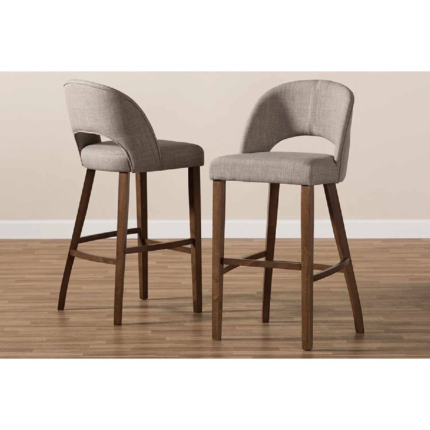 Light Grey Fabric Upholstered Wood Bar Stool Set of 2 W121401