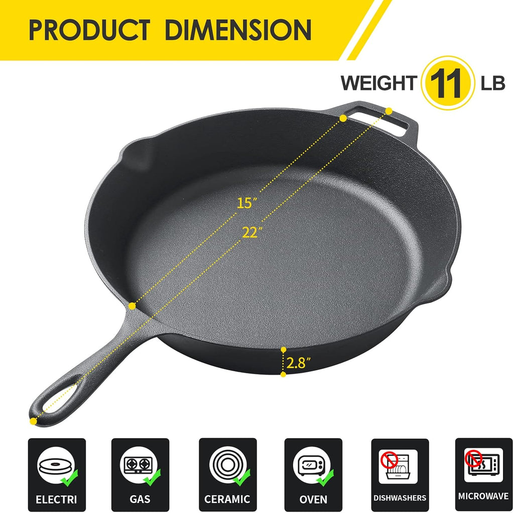 Pre-Seasoned Cast Iron 15 Dual Handle Frying Pan F8976