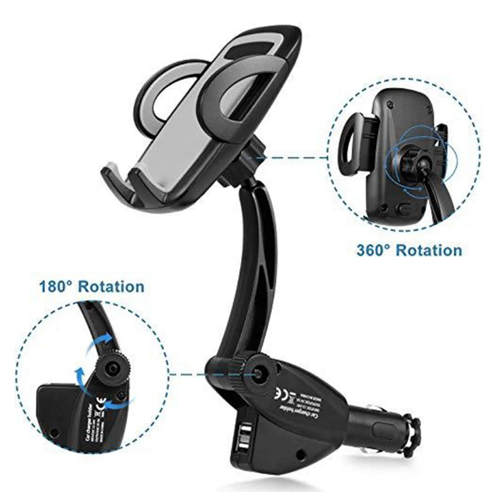 Black Car Phone Mount Charger with Cradle & 3A Dual USB Port S7500