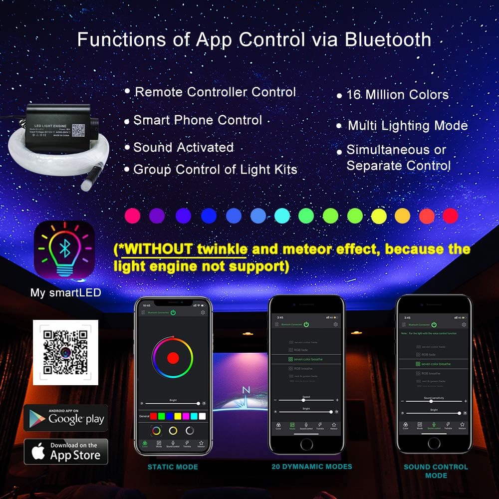 16W Fiber Optic Star Ceiling Light Kit with 28key RF Remote, 335pcs Mixed Fiber Cable 13.1ft V770