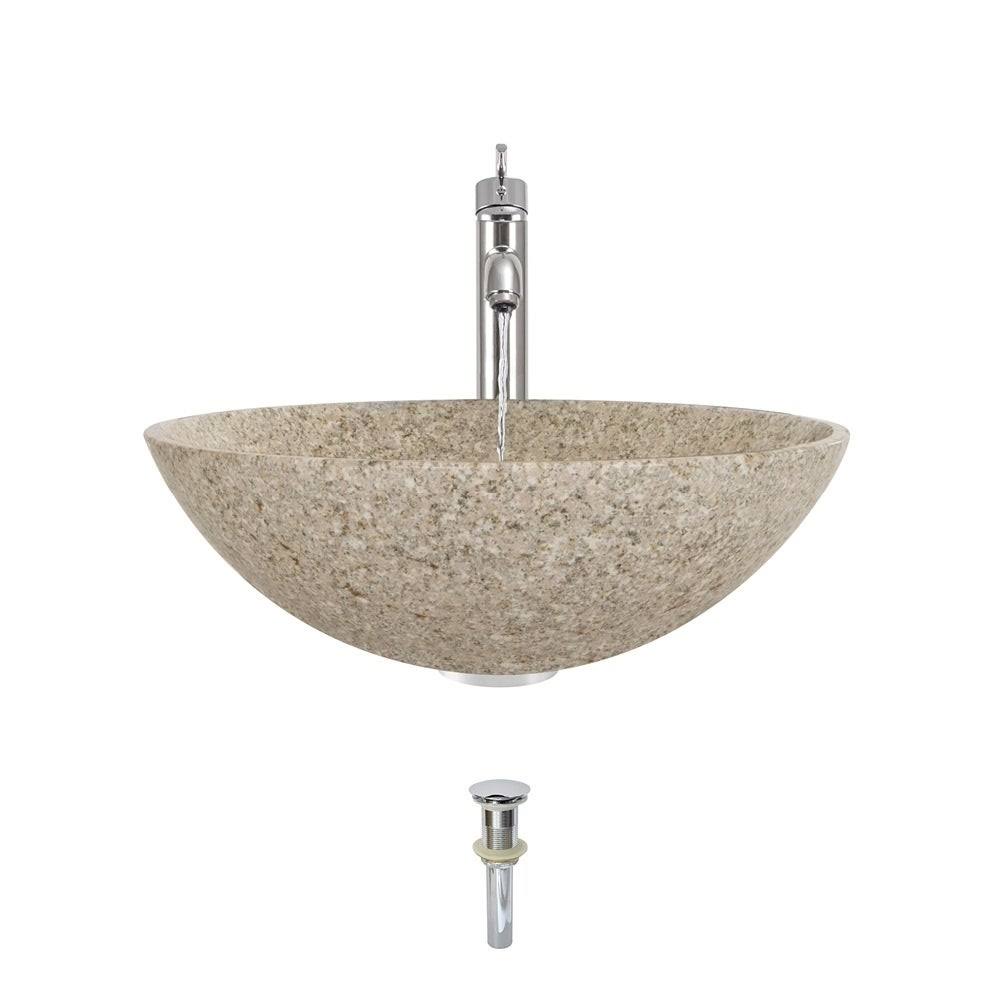 Granite Vessel Sink Ensemble with Chrome Finish Faucet, Pop-Up Drain, and Sink Ring I86314