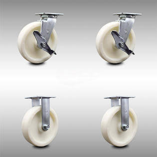 8 inch Stainless Steel Nylon Caster Set with Ball Bearings 2 Brakes 2 Rigid I9560
