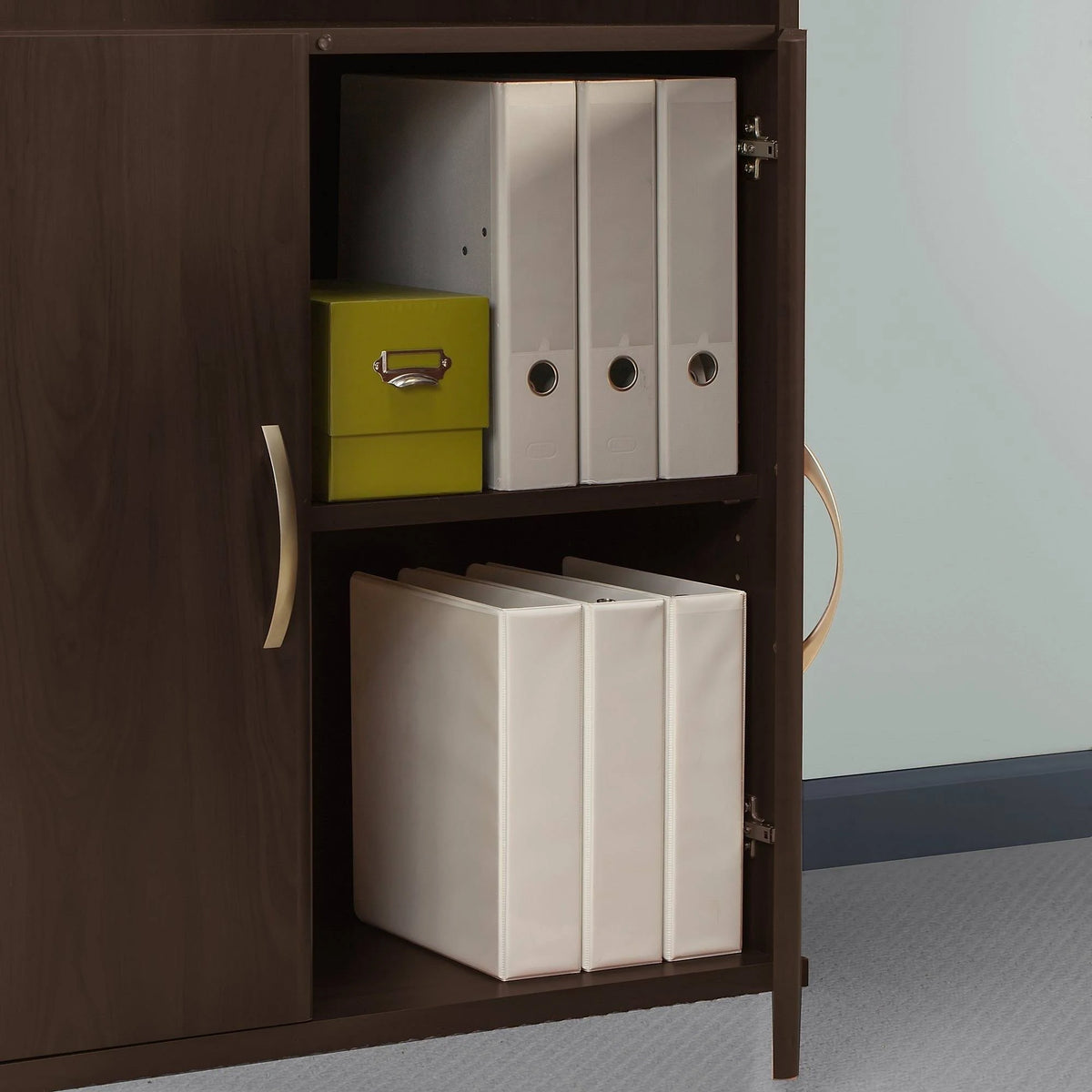 Bookcase with 5 Shelves and 2 Doors, Wood Composite, Storm Gray K256