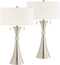 Silver Metal White Fabric Drum Table Lamps Set of 2 B1630