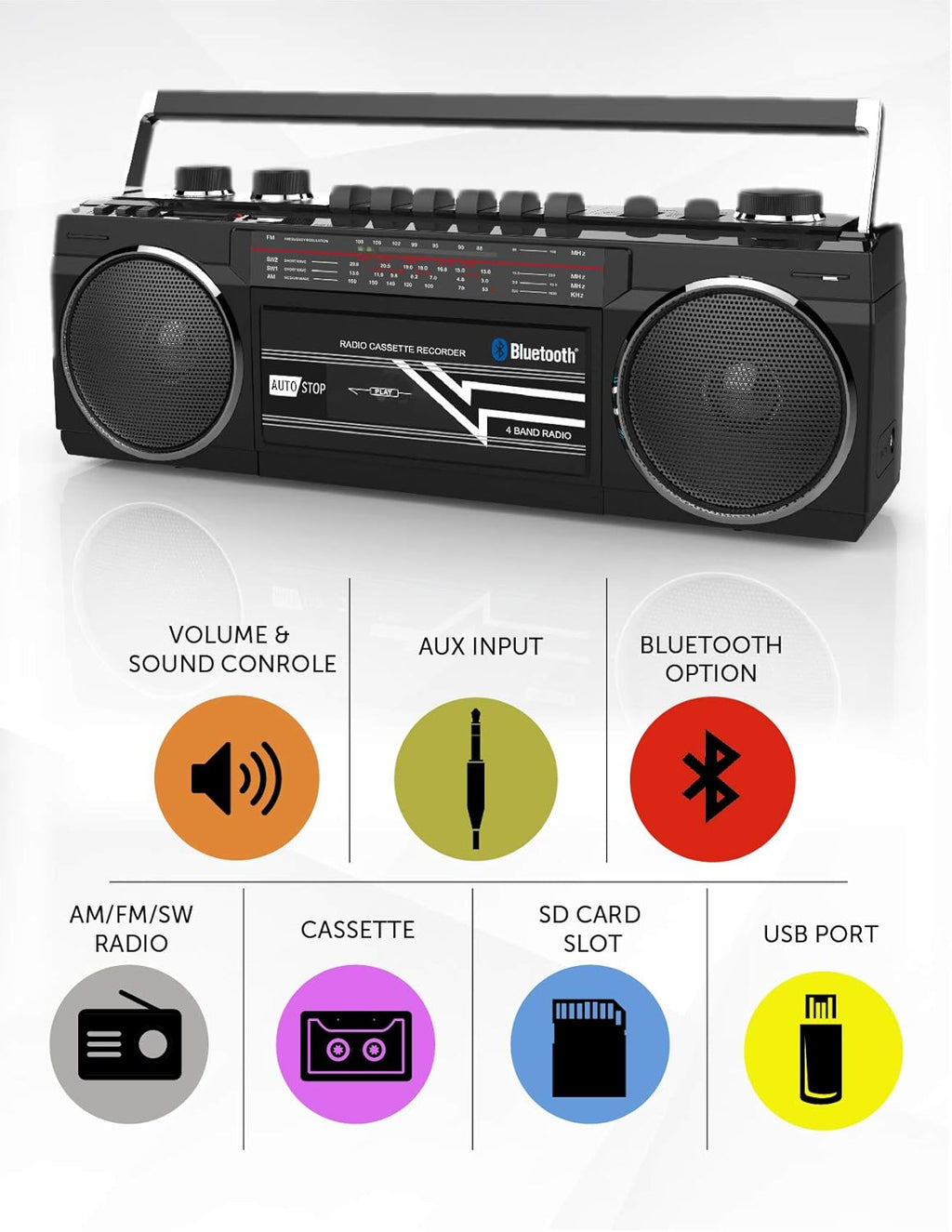 Black Pack of 2 Cassette Boombox with Radio X32759